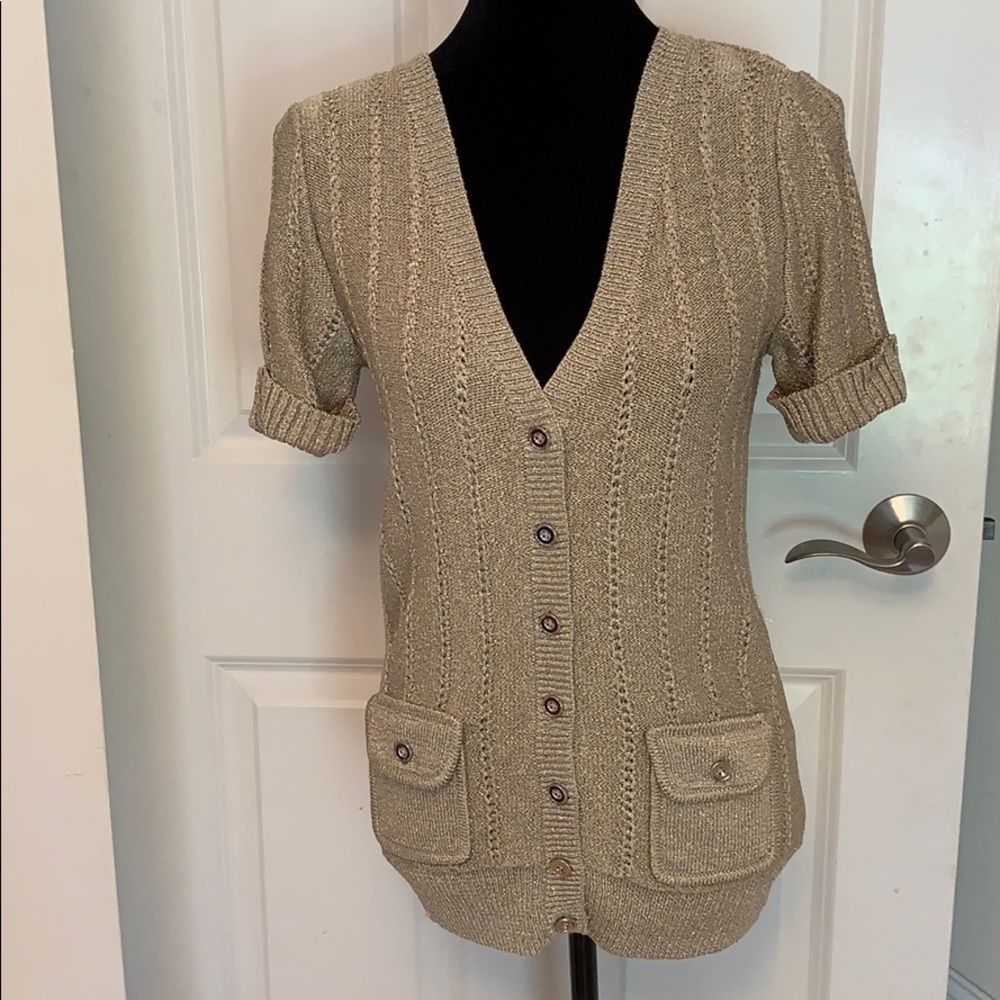 WHBM gold short sleeved cardigan